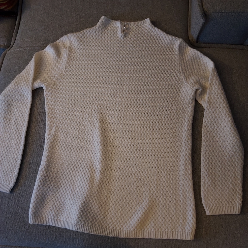 Casual Corner White High Neck Sweater, w/Pearl Detail, Cotton/Angora Blend, szXL